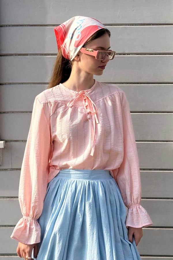 Textured Stripe Blouse Powder Pink (1)