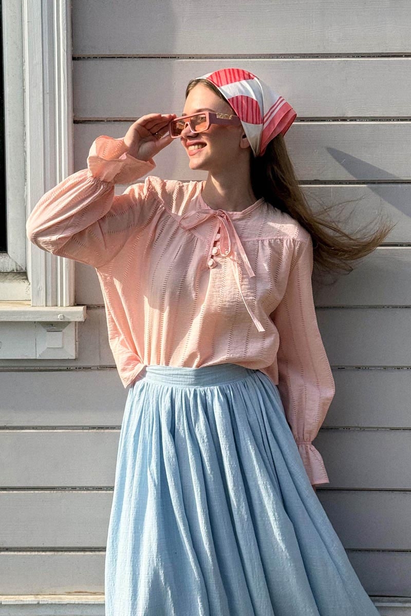 Textured Stripe Blouse Powder Pink