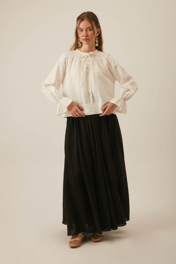 Textured Stripe Blouse White - 3