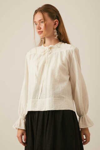 Textured Stripe Blouse White - 2