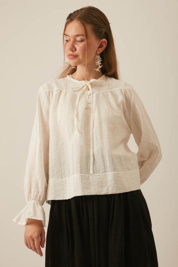 Textured Stripe Blouse White - 6