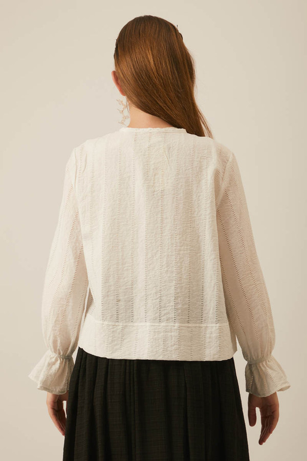 Textured Stripe Blouse White - 9