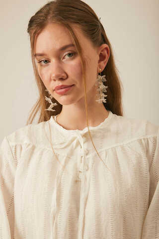 Textured Stripe Blouse White - 8