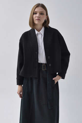 Textured Stripe Jacket Black