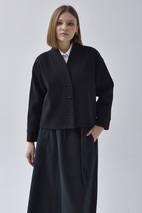 Textured Stripe Jacket Black - 5