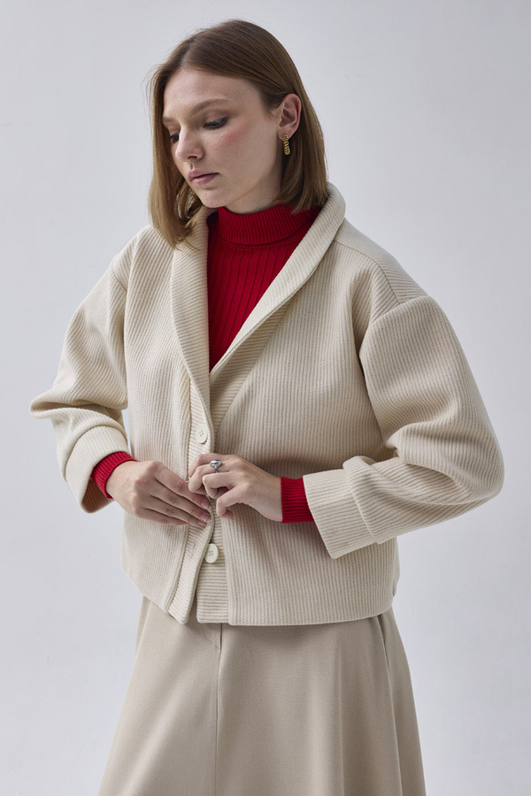 Textured Stripe Jacket Ecru - 5