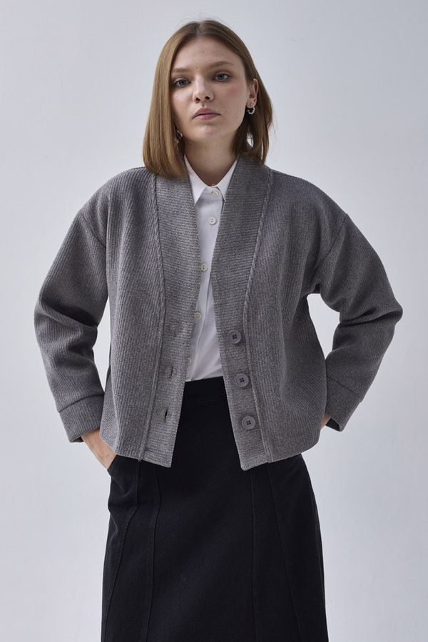 Textured Stripe Jacket Grey - 5