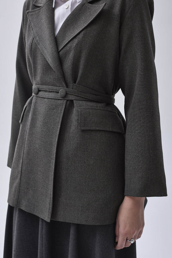 Tie Detail Blazer Jacket Anthracite - 3