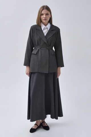 Tie Detail Blazer Jacket Anthracite - 2