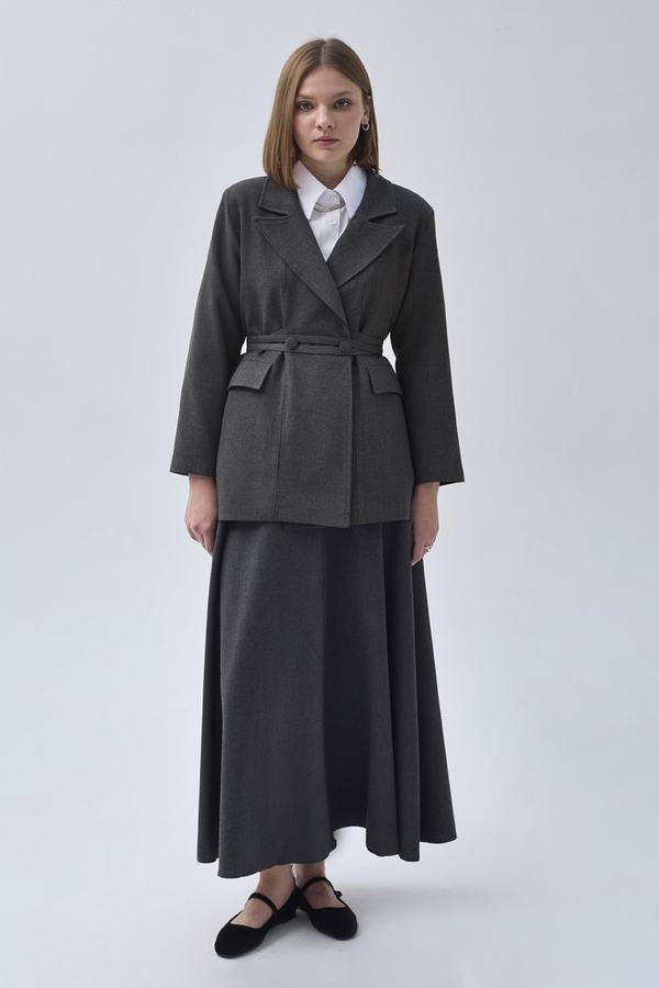 Tie Detail Blazer Jacket Anthracite - 2