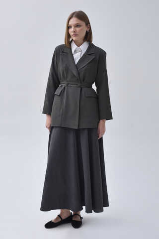 Tie Detail Blazer Jacket Anthracite - 4