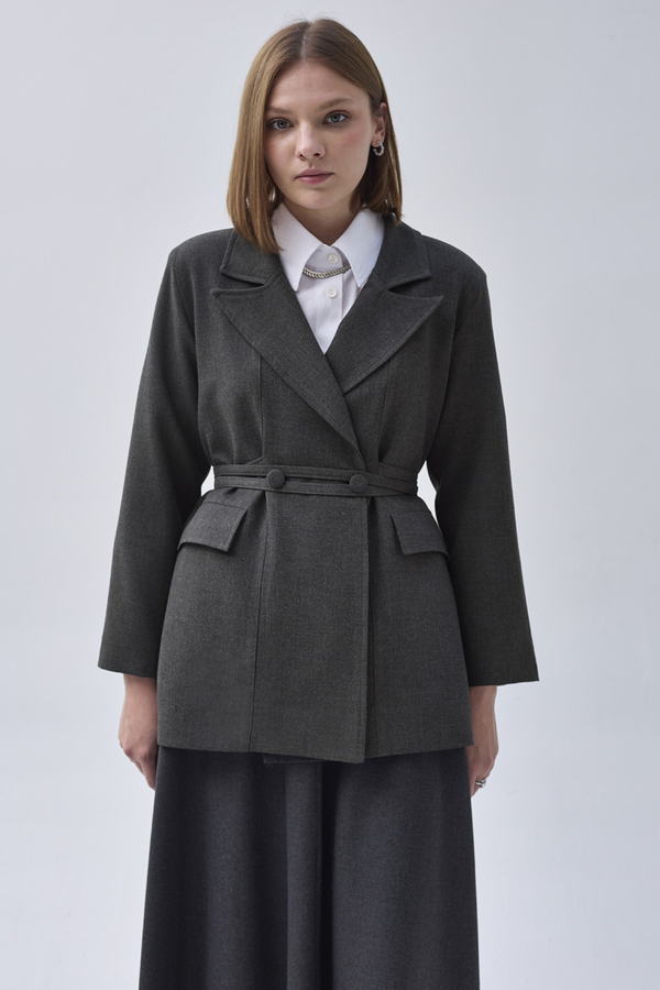 Tie Detail Blazer Jacket Anthracite - 1