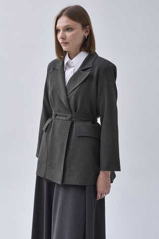 Tie Detail Blazer Jacket Anthracite - 6