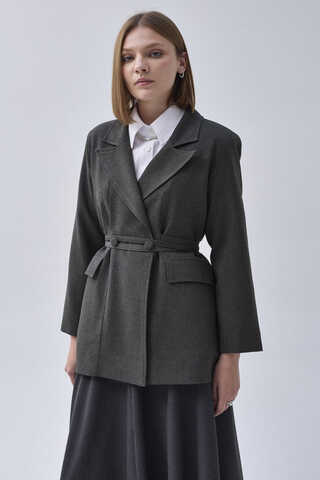 Tie Detail Blazer Jacket Anthracite - 7