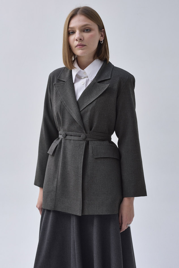 Tie Detail Blazer Jacket Anthracite - 7