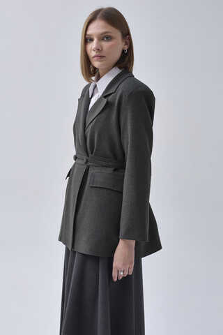 Tie Detail Blazer Jacket Anthracite - 8