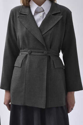 Tie Detail Blazer Jacket Anthracite - 5