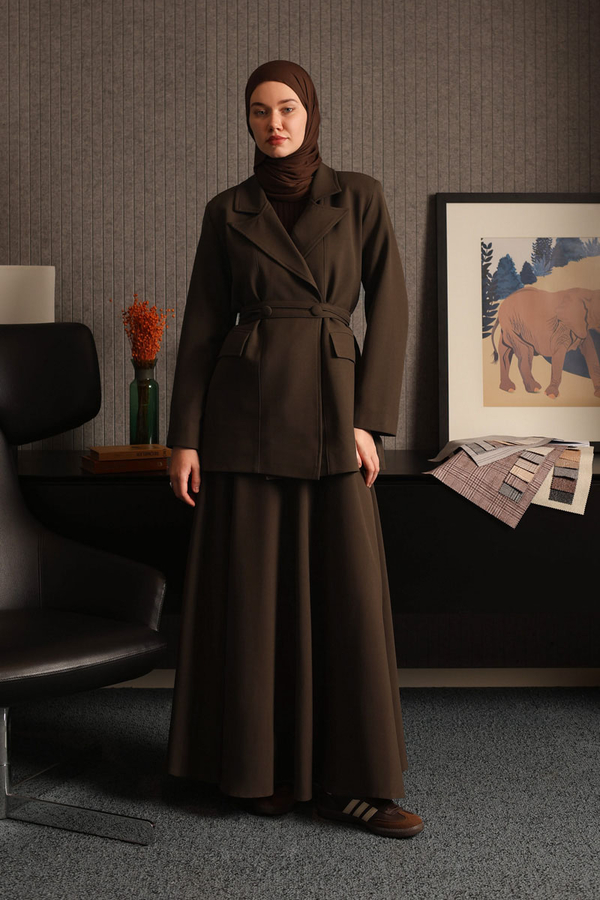 Tie Detail Blazer Jacket Brown - 1