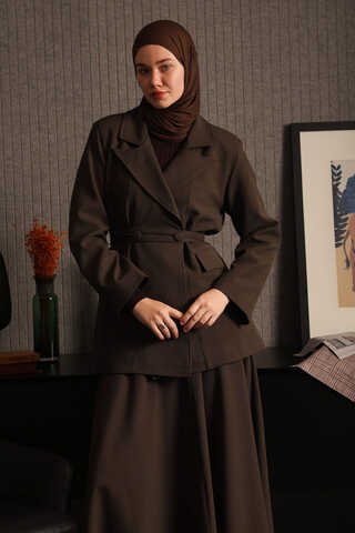 Tie Detail Blazer Jacket Brown - 2