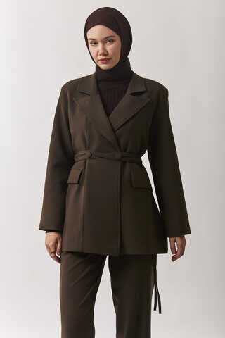 Tie Detail Blazer Jacket Brown - 4