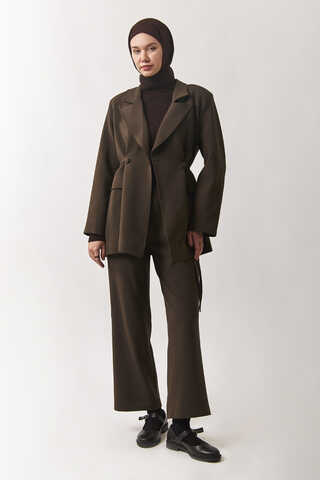 Tie Detail Blazer Jacket Brown - 5