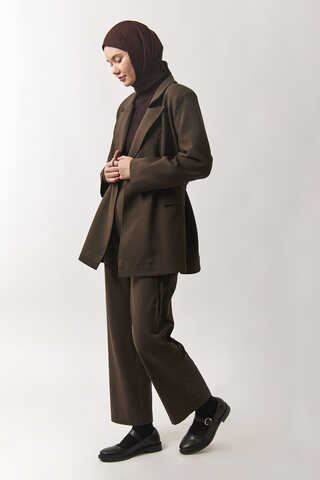 Tie Detail Blazer Jacket Brown - 7