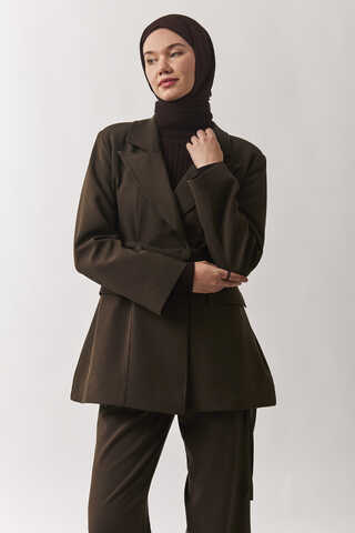 Tie Detail Blazer Jacket Brown - 11