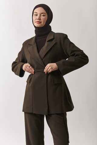 Tie Detail Blazer Jacket Brown - 6