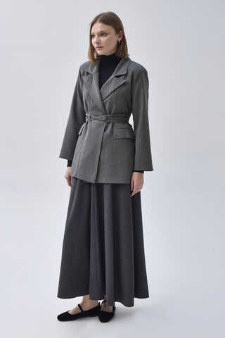 Tie Detail Blazer Jacket Grey - 3