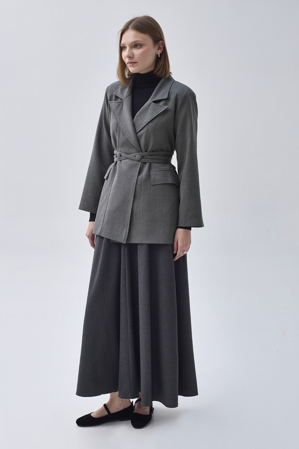 Tie Detail Blazer Jacket Grey - 3