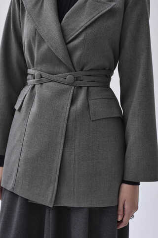 Tie Detail Blazer Jacket Grey - 7