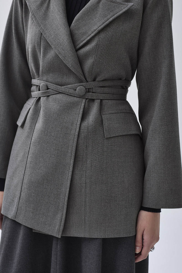 Tie Detail Blazer Jacket Grey - 7