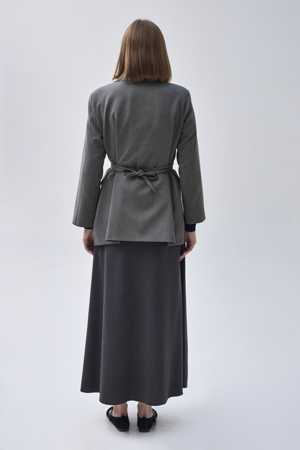 Tie Detail Blazer Jacket Grey - 9