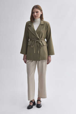 Tie Detail Blazer Jacket Khaki - 2