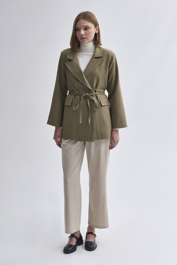 Tie Detail Blazer Jacket Khaki - 2