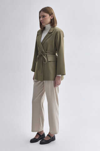 Tie Detail Blazer Jacket Khaki - 3