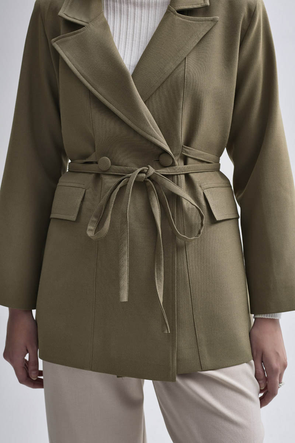 Tie Detail Blazer Jacket Khaki - 5