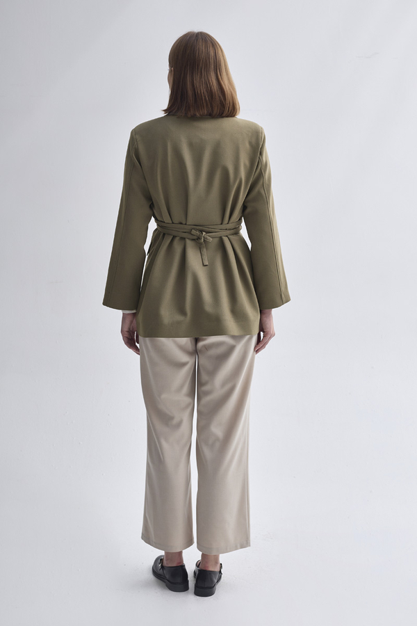 Tie Detail Blazer Jacket Khaki - 8