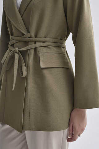 Tie Detail Blazer Jacket Khaki - 9