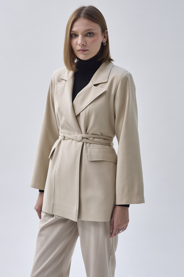 Tie Detail Blazer Jacket Stone - 5