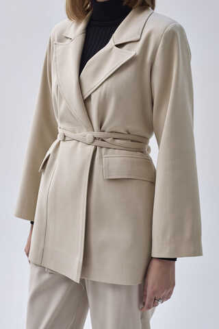 Tie Detail Blazer Jacket Stone - 6