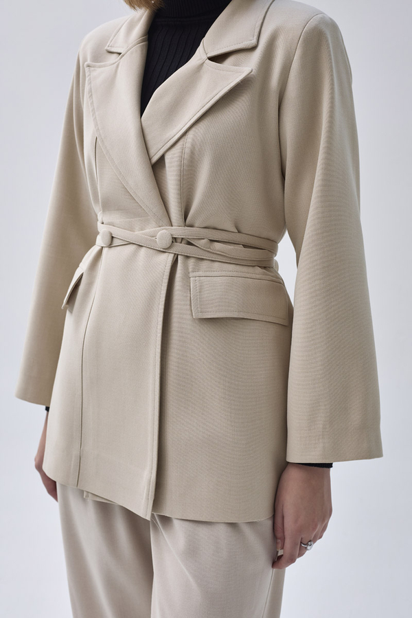 Tie Detail Blazer Jacket Stone - 7