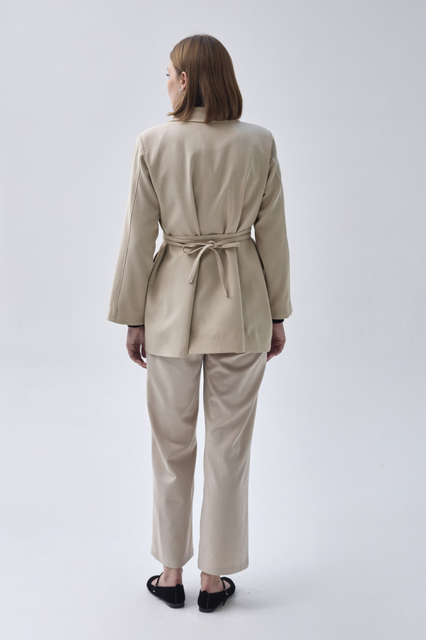 Tie Detail Blazer Jacket Stone - 8