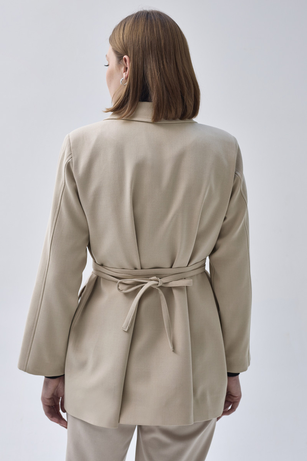 Tie Detail Blazer Jacket Stone - 9