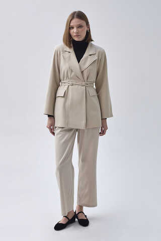 Tie Detail Blazer Jacket Stone - 2