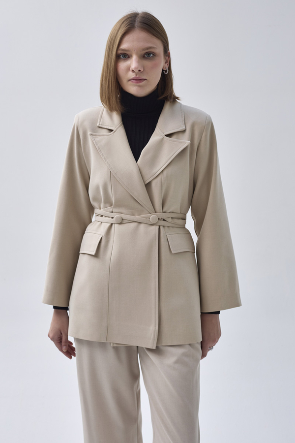 Tie Detail Blazer Jacket Stone - 1