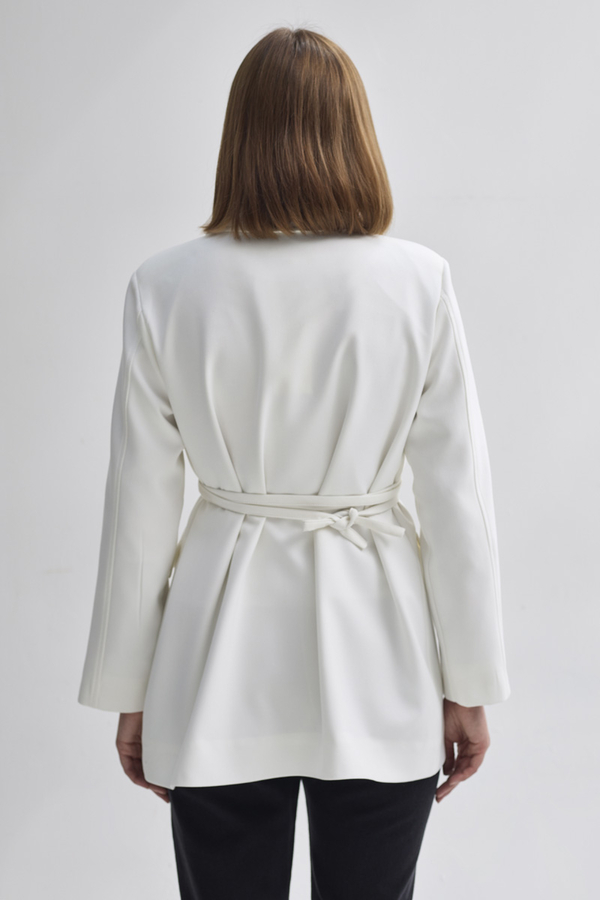 Tie Detail Blazer Jacket White - 11