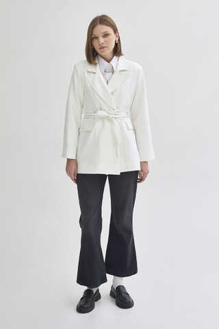 Tie Detail Blazer Jacket White - 4