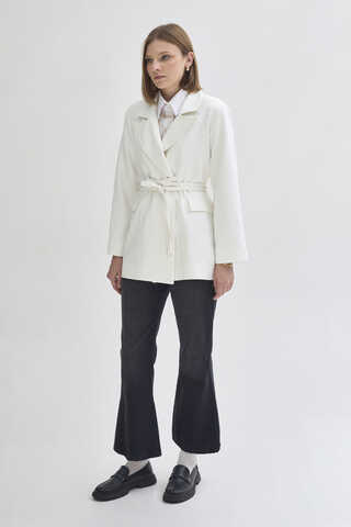 Tie Detail Blazer Jacket White - 5