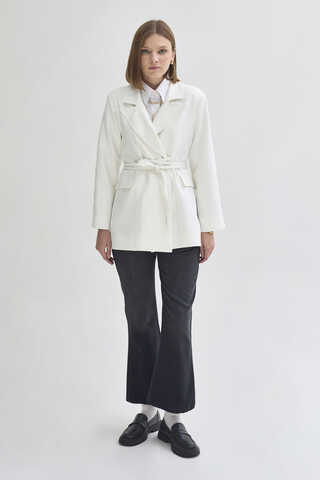 Tie Detail Blazer Jacket White - 6